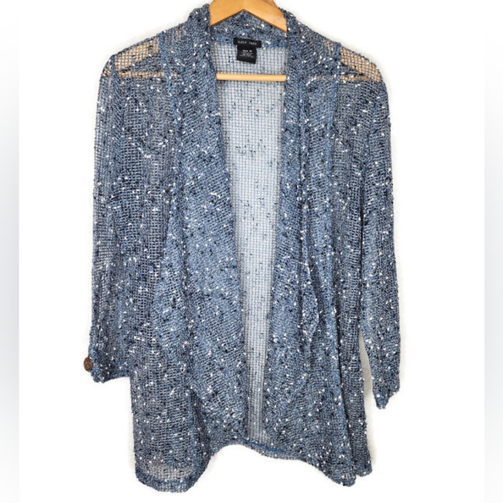 Katie Todd Gray Crochet Open Front Cardigan Size M